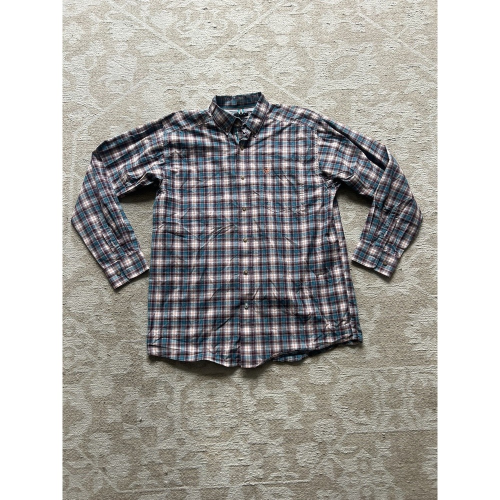 Ariat shirt Mens L Pro Series Green Plaid Short Sleeve Button Down Western